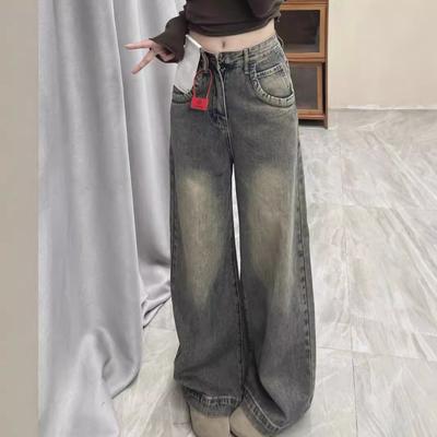 Women's High Waist Wide Leg Jeans Vintage Loose Straight Denim Pants Spring Trendy Floor-Length Casual Trousers