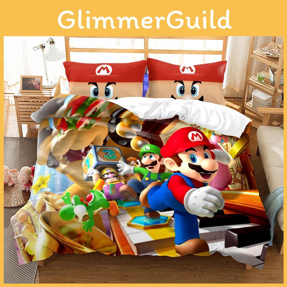 Super Cartoon Mario Einzelbild Bettbezug-Set Bettwäsche Für Dekor Schlafzimmer