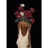 Elegant African American Woman with Floral Head Poster  Sexy Black Girl Canvas Painting Wall Art for Living Room Home Decor Mura