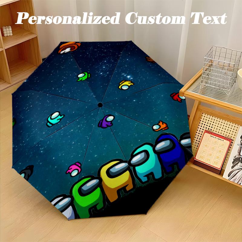 Windproof Folding Umbrella, 8‑Rib Auto Open Close Among Us Umbrella for Rain Sun Protection