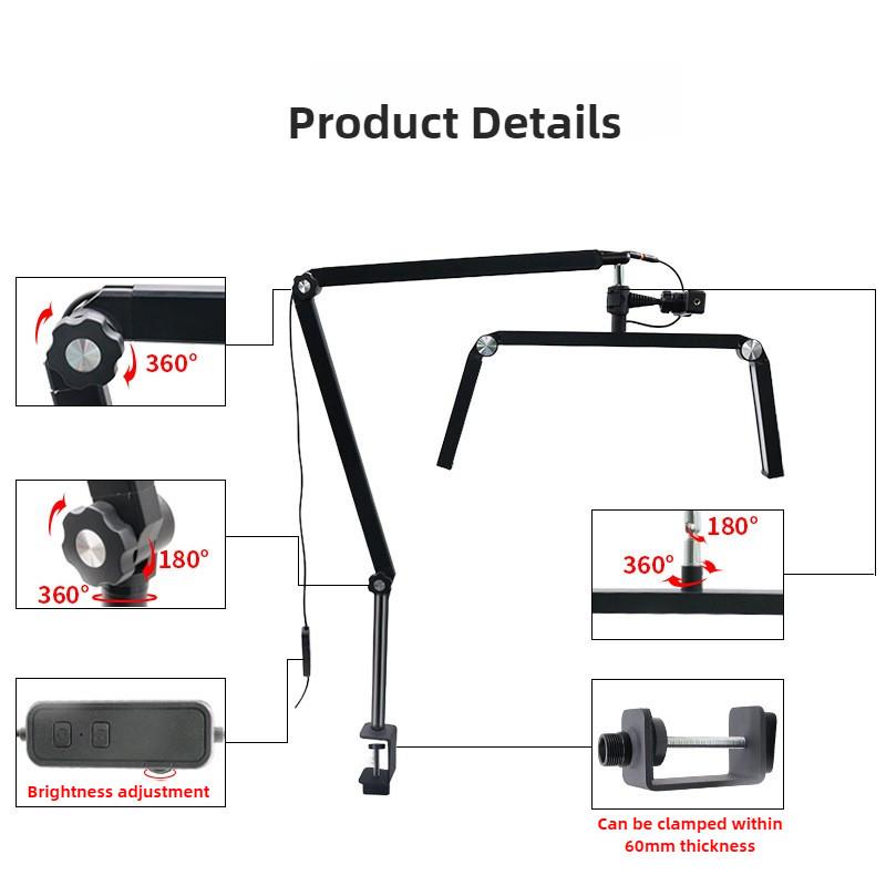 26 Inch Floor Standing Telescopic Foldable Beauty Lamp Adjustable Color Temperature Beauty Fill Light