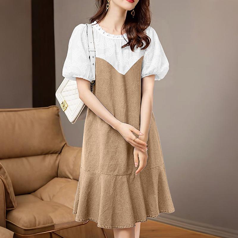 ZANZEA Women Fashion Embroidery Patchwork Casual Round Neck Short Sleeve Dress