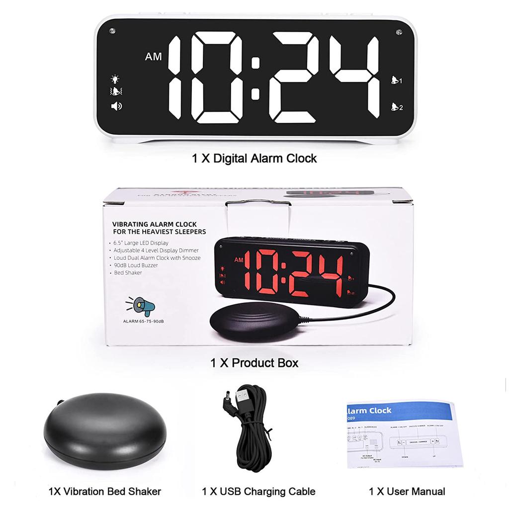 Multifunctional USB Charging Vibrating Alarm Clock with Bed Shaker for Heavy Sleepers with Strong Vibration