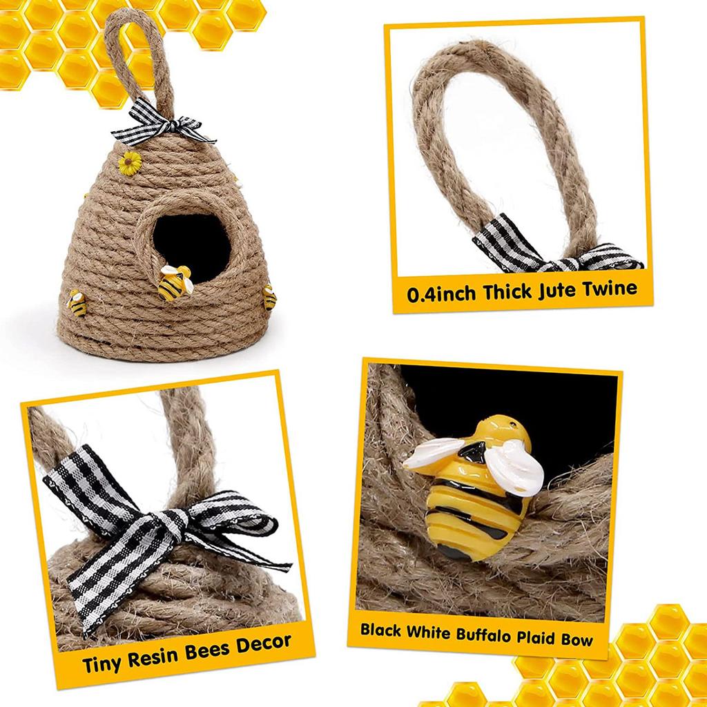 Bikupa Dekor Jute Hängande Bi Flerskiktad Bricka Dekor Söt Handgjord Bikakadekoration Bi Temafest Prydnad för Bondgård