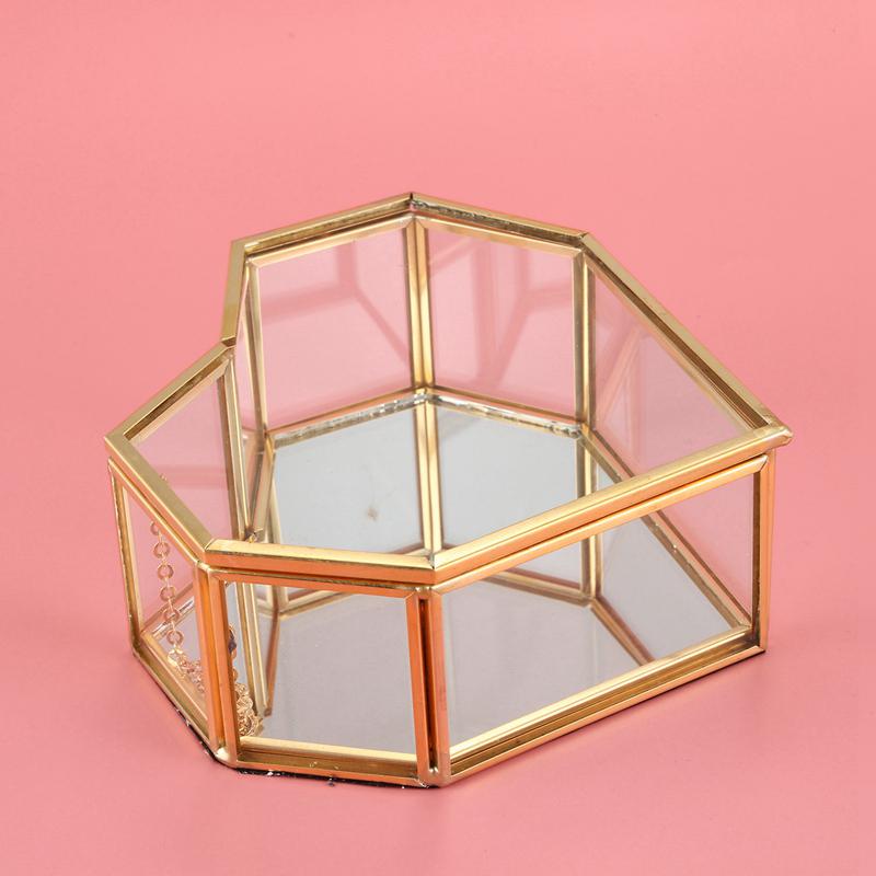 A25F-Flip Love Heart Shaped Geometric Glass Jewelry Box Glass Ring Box Exquisite Unique Wedding Jewelry Box Ring For Wedding Dec