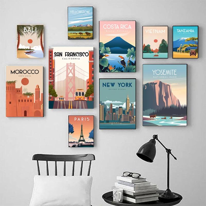 Morocco Landscape Poster Paris New York City Travel Canvas Painting Modern Wall Art Modular Print Pictures Aisle Home Decoration