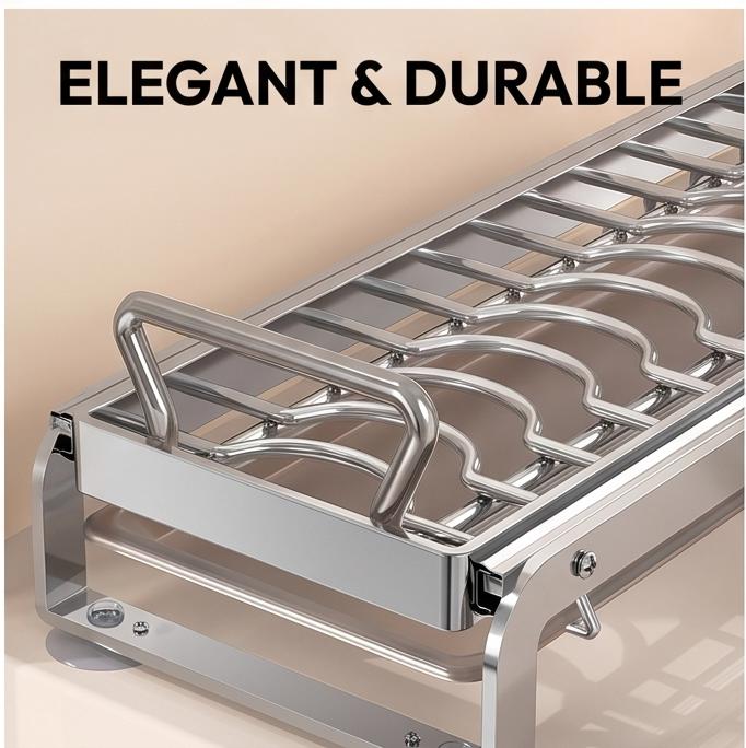 Premium Stainless Steel Pull Out Dish Rack Kitchen Cabinet Drawer Bowl Plate Drying Multi Size Storage Organizer