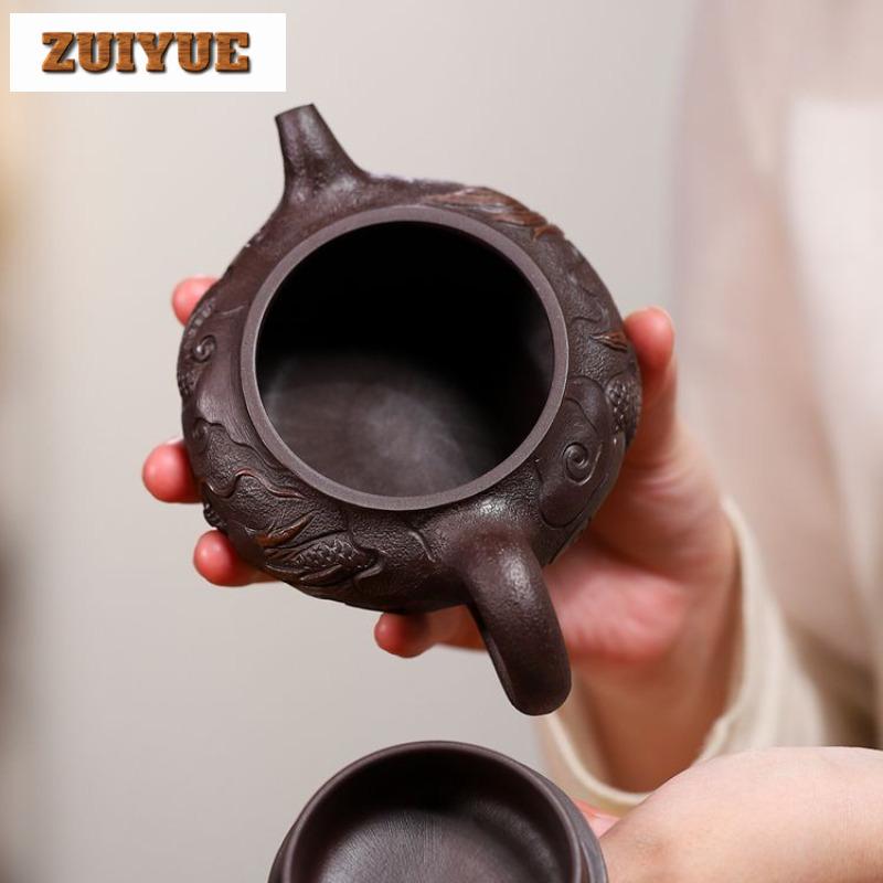 240ml Aesthetic Yixing Purple Clay Teapots Handmade Antique Dragon Pot Raw Ore Purple Mud Tea Making Kettle Zisha Tea Set Tea