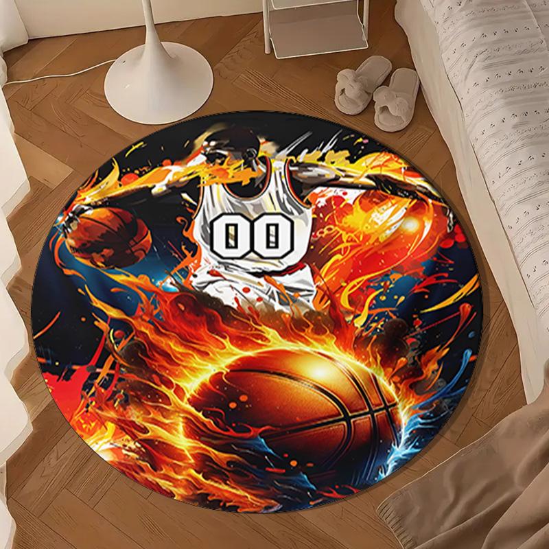 Electric Football Fire Round Rug for Livingroom,Bedroom, Palyroom, Chair Rug, Area Rug, Circle Carpet, Large Size Fan Christmas Gift