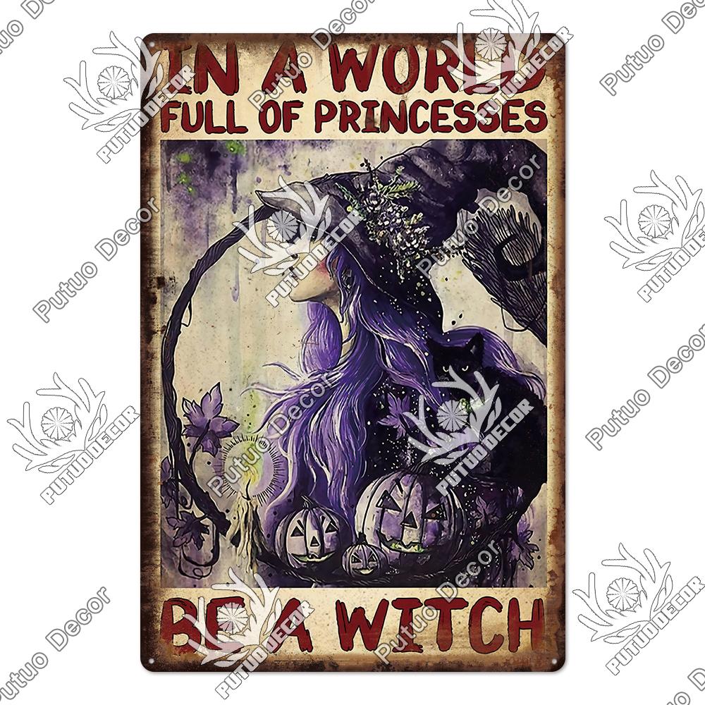 Putuo Decor Halloween Vintage Tin Signs Plaque Metal Plate Retro Poster Wall Art Decoration for Home Bar Living Room Door Yard
