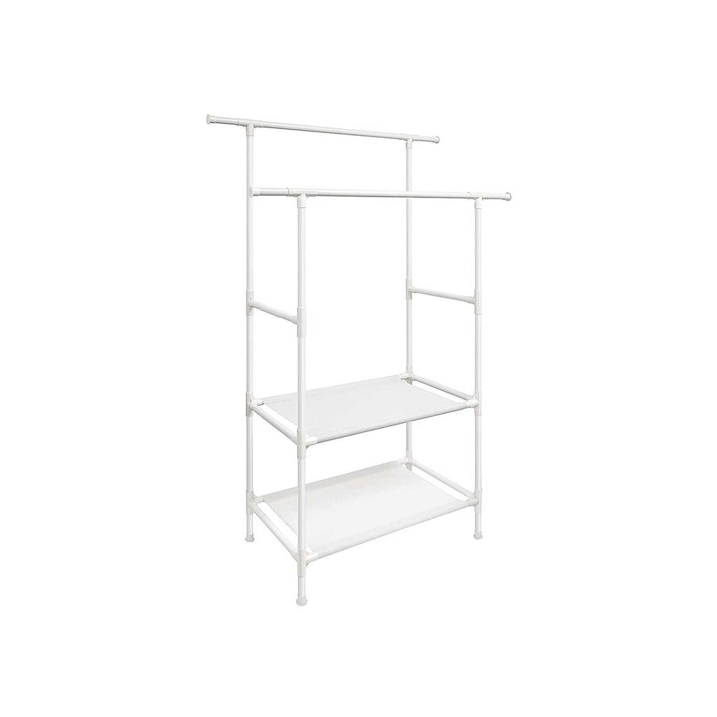 SONGMICS Clothes Rack, Metal Clothing Stand with 2 Hanging Rails and 2 Storage Shelves, Max. Load 70 Kg, Easy Assembly, White