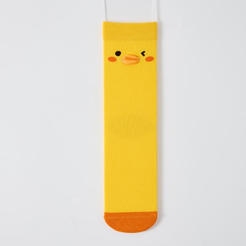 Cute Cartoon Yellow Duck Girls' Mid-length Summer/autumn Sports Odor-proof Sweat-absorbing Anime-style Yellow Long Stockings