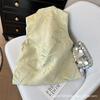 Jacquard Bronzing Bamboo Leaf Flower Retro Style Vest 2025 New Stand-up Collar Disc Buckle Jacquard Vest