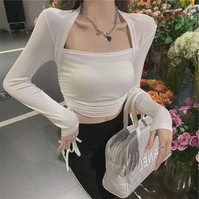 2025 Spring and Autumn Women's Slim Fit Long Sleeve Crop Top