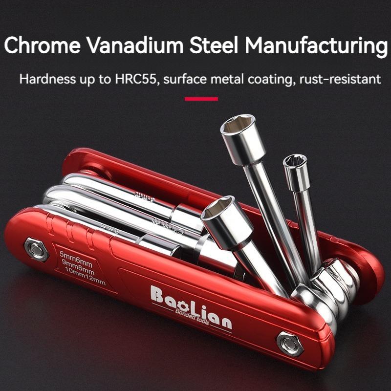 5-12mm Folding Socket Wrench Set Aluminum Alloy Handle Multifunction Household Portable 6 In 1 Hand Tools Combination Metric