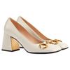 Gucci Horsebit Leather Block Heel High Heels 7cm Women's White 643886 C9D00 9022