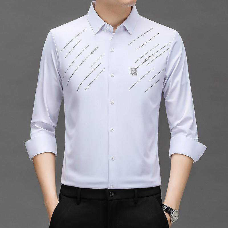 Spring and Autumn New Men's Long-sleeved Shirts for Young and Middle-aged Men with Lapel Seamless Fashion Casual Long-sleeved Shirt Tops