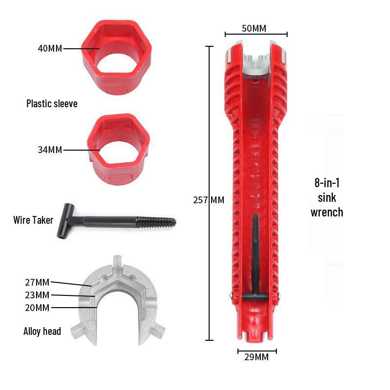 Eight-in-One Multifunctional Sink & Faucet Wrench for Installation and Repair