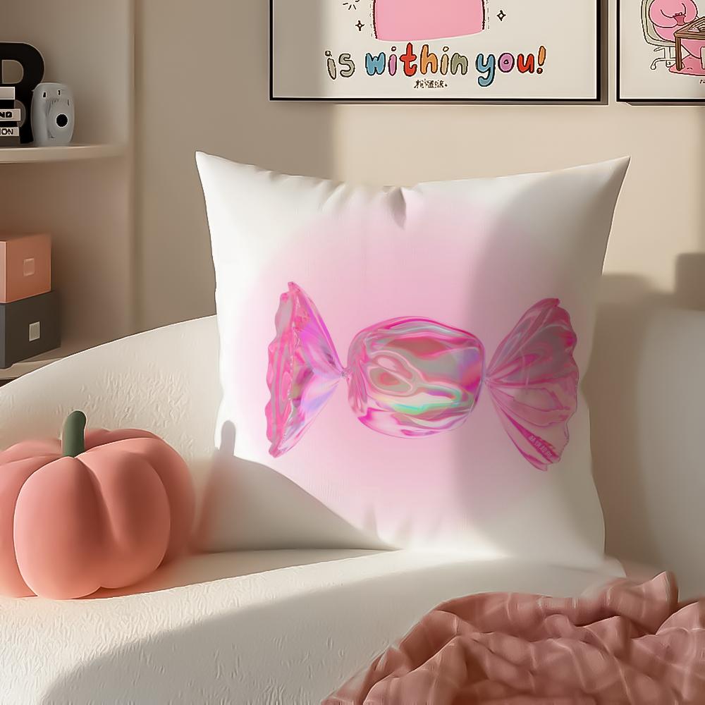 Cute Sweet Pink Candy Art Vibe Cushion Cover Pillowcase Short Plush Invisible zipper Room Sofa Cushion Cover