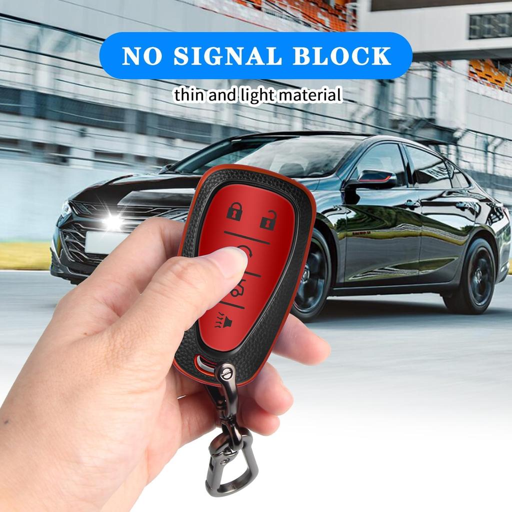 for Chevy Key Fob Cover, 5 Button Key Case for Chevrolet Equinox Malibu Trailblazer Traverse Volt Bolt, Red