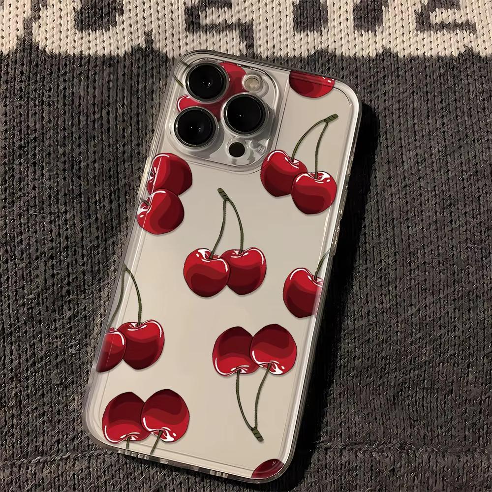 

Red Cherry Full Screen Phone Case For iPhone 16 15 14 13 12 11 Pro Max 7 8 Plus XR XS Max Shockproof Transparent Back Cover iPhone 15 Pro