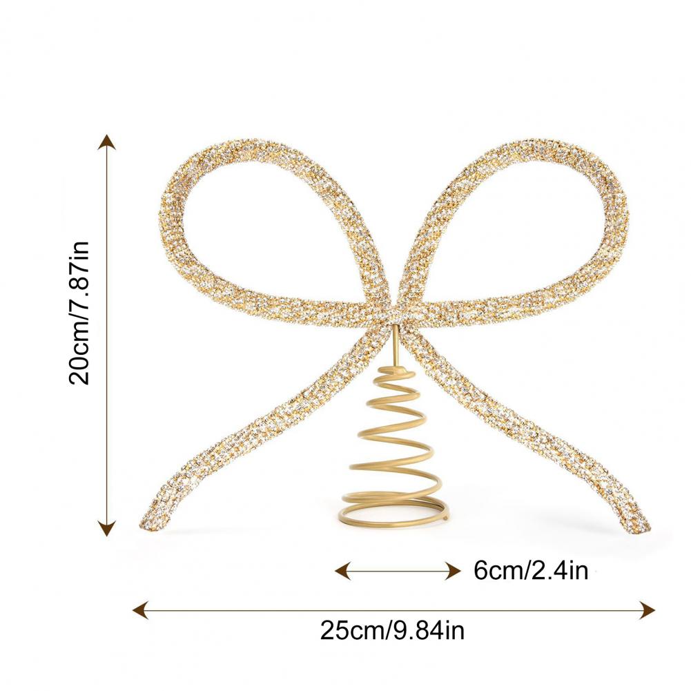 9.8" Rhinestone Bow Tree Topper Gold/Silver Rhinestone Bow Tree Top Ornament for Xmas Holiday Wedding Birthday Party Decor