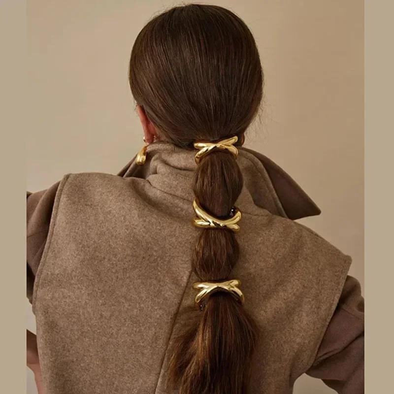 New Metal Irregular Golden Color Hair Bands Elastic Fashion Scrunchies Hair Rope Headbands Women Girls Hair Accessories