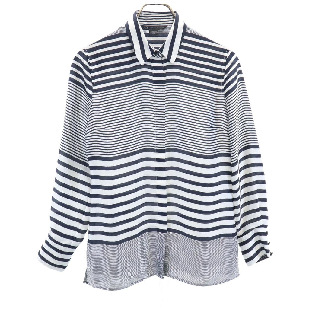 Armani Exchange Border Pattern Long Sleeve Shirt XS White Women Used