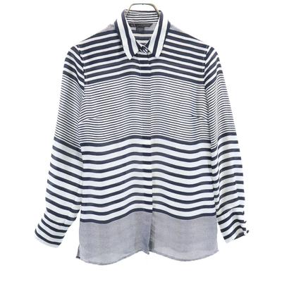 Border Pattern Long Sleeve Shirt XS White Women Used