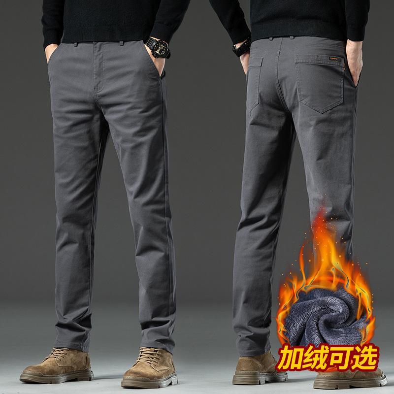 2024 Autumn/Winter Men'S Plush/Regular Dark Gray Casual Pants Slim Fit Straight Tube High-End Light Luxury Business Warm Long Pants