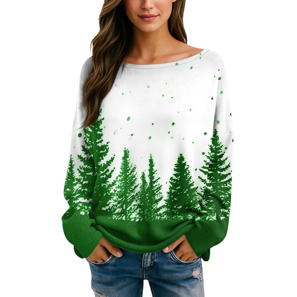 Damen Herbstpullover Langarm Druck Tops Pullover Locker Schick Lässig Basic Kleidung