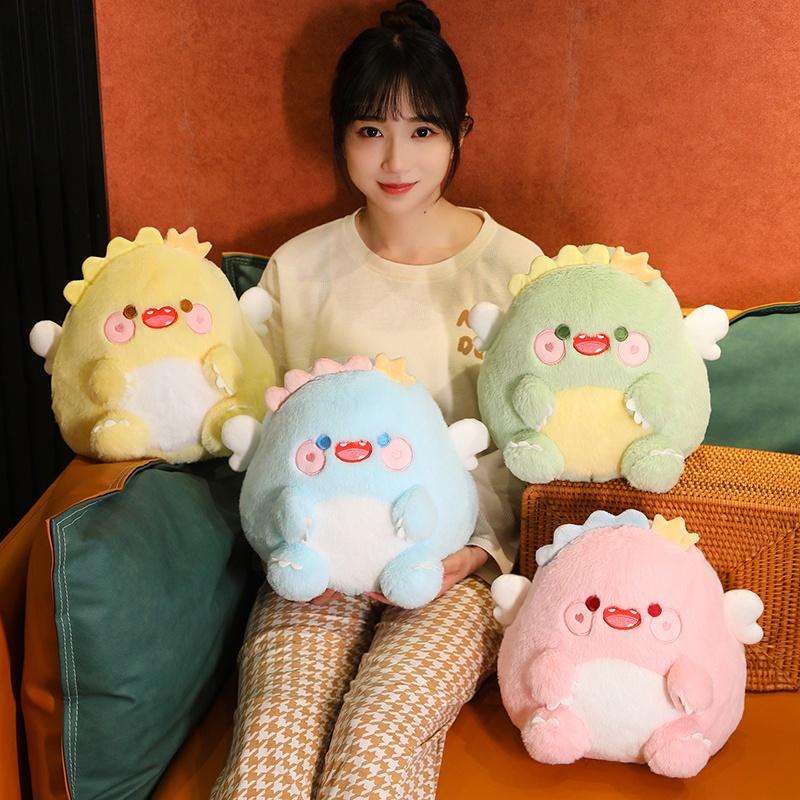 Niedliches Engel Dinosaurier Plüschtier Kissen für Kinder, PP Baumwolle gefüllt weicher Stoff, Perfektes Geburtstagsgeschenk, 30*26cm