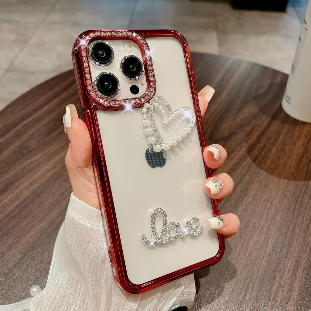 Geeignet für IPhone15Promax Handyhülle, Galvanisierte Linse, Mit Diamanten besetztes Apple 14 High-End DIY Kreatives Herz