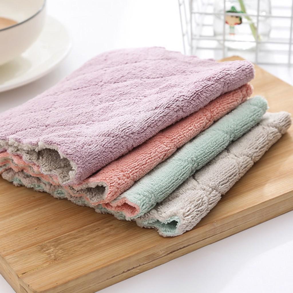 4PC Nonstick Oil Coral Velvet Hanging Hand Towels Kitchen Dishclout