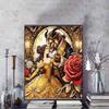 Disney 5D DIY Diamond Painting, Beauty and The Beast Art Illustration Full Round Diamond Mosaic Cartoon Cross Stitch Art Painting Home Decoration