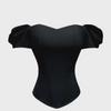 European & American Street Style Off-Shoulder Short Sleeve Bustier Top with Fishbone Corset and Padded Bandeau for Women