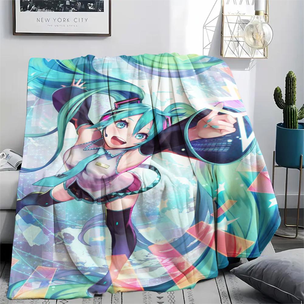 1 ks flanelová deka s potiskem anime Miku, Vysoká kvalita, Pohodlná pro všechna roční období, Domácí dekorace, Teplo a pohodlí, Perfektní jako dárek