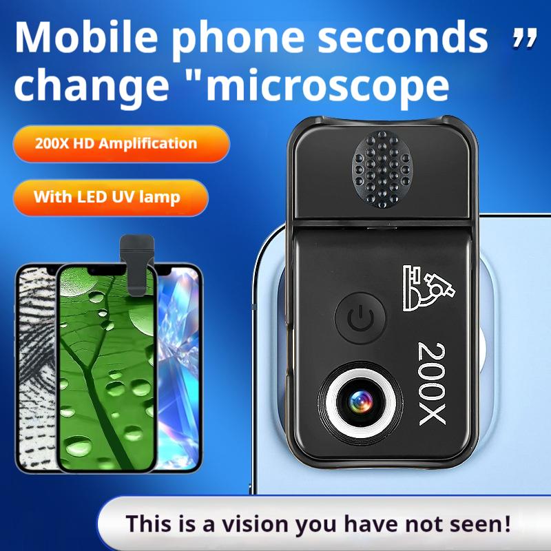 Mobile Phone Microscope 200X Purple Light Identification Portable Rechargeable Gift