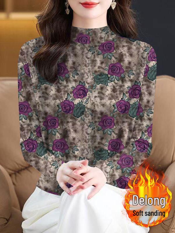 Women's Floral Ribbed Heat-Storing Base Layer Turtleneck