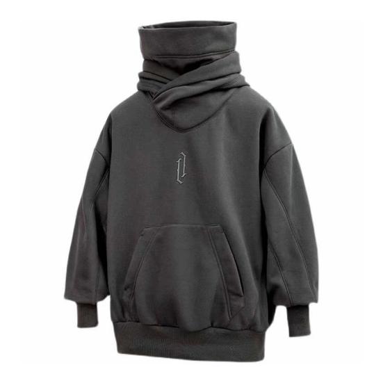 Men Autumn Hoodie Solid Color Hooded Long Sleeves Oversized Hip Hop Warm High Collar High Street Winter Hoodie Men Clothing