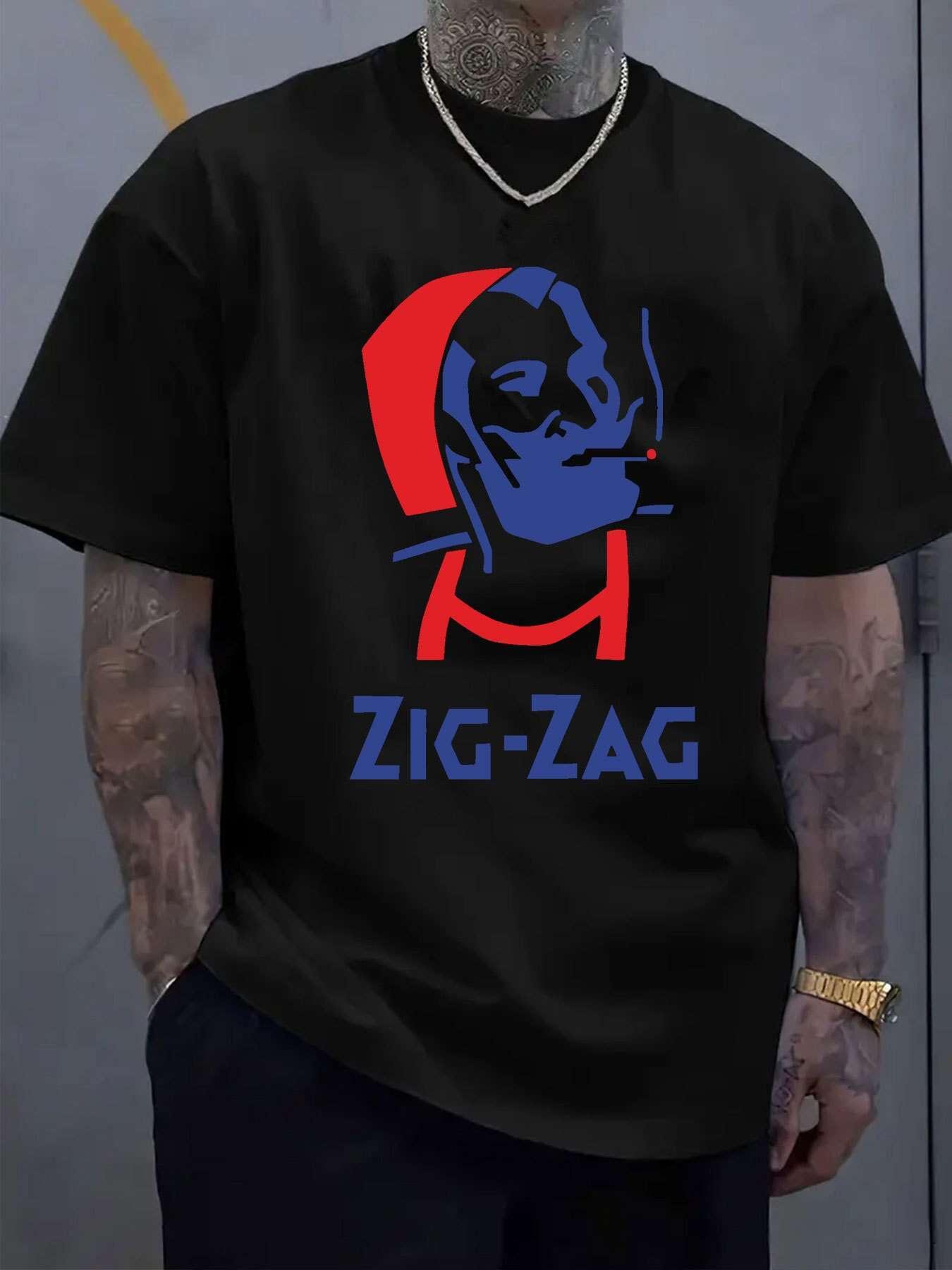 

Zig-Zag Graphic T-shirt - Black with Red & Blue Art Portrait S