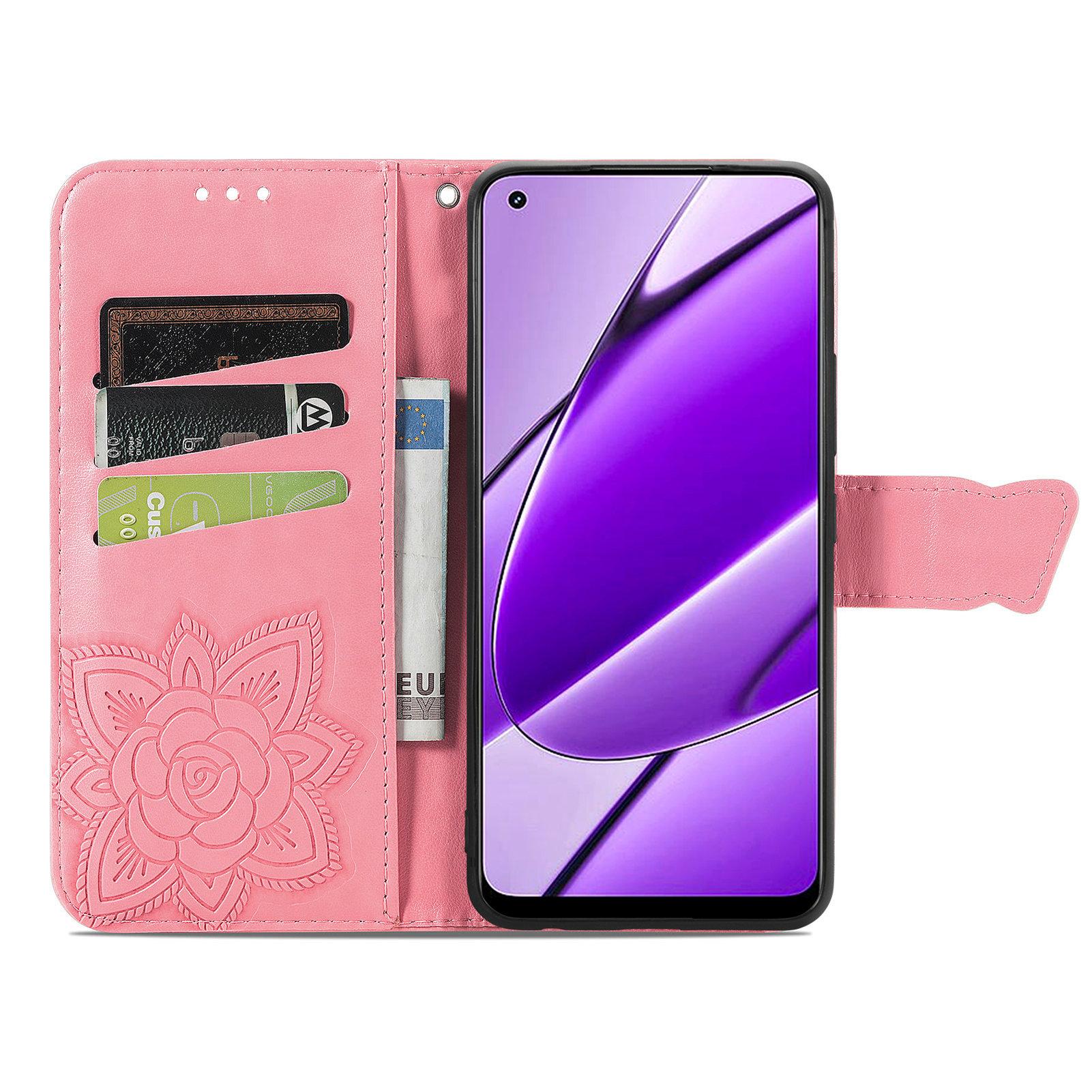 

For Realme 11 4G (159.9x73.3x7.95mm) Wallet Case Butterfly Imprinted Leather Phone Cover Light Purple