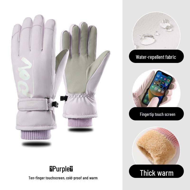 Women's Touchscreen Ski Gloves with Anti-Lost Buckle, Cold-Proof, Fleece-Lined, and Warm for Winter Sports and Cycling