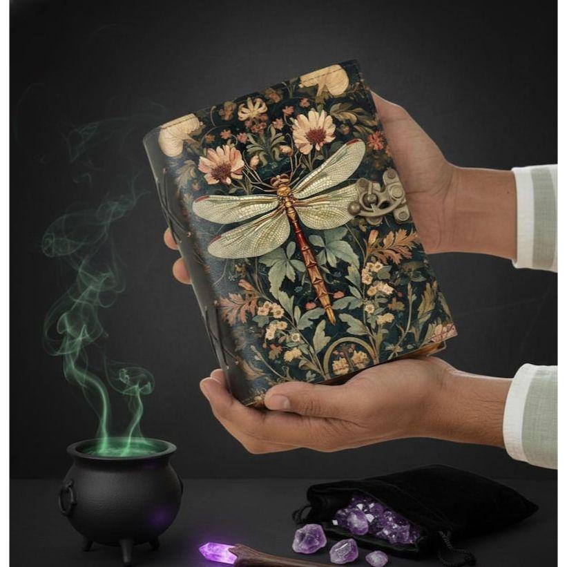 

Dragonfly Leather Journal with Lock: Handmade Book of Shadows 7 x 5 inch / 100 Page