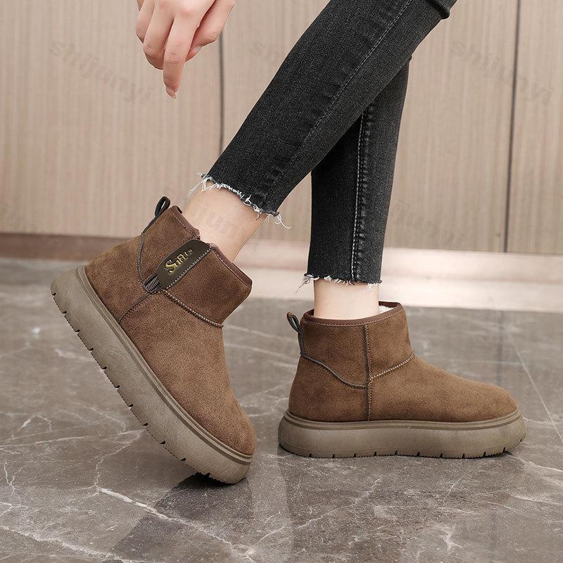 Women Snow Boots 2026 Winter Platform Vintage Warm Plush Chunky Cotton Shoes Fashion Non Slip Outdoor Ankle Boots Botas Mujer