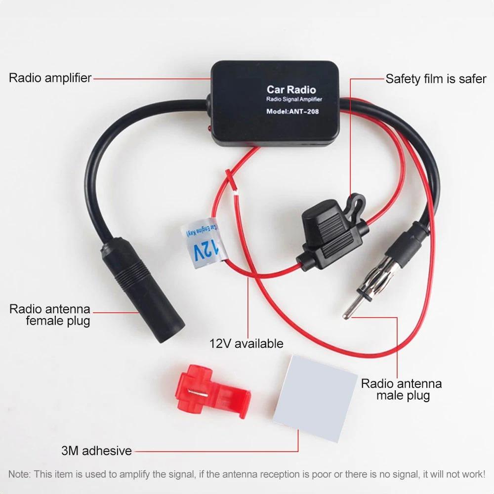 Auto Car Radio FM Antenna Signal Booster Amplifier ANT-208 Enhancer Device Android Player Antenna Signal Booster 12V FM/AM Car A