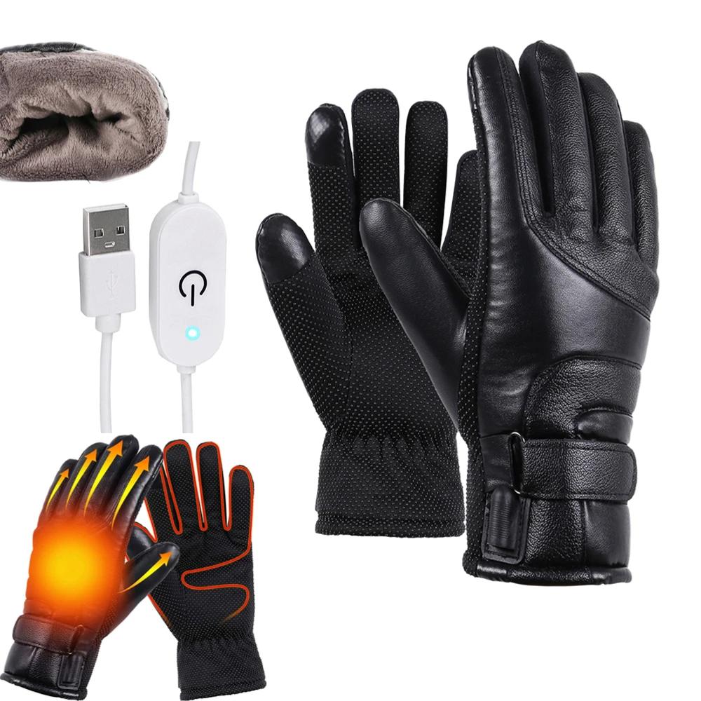 Electric Heated Gloves No Battery USB Hand Warmer Heating Gloves Winter Motorcycle Thermal Touch Screen Waterproof Bike Gloves