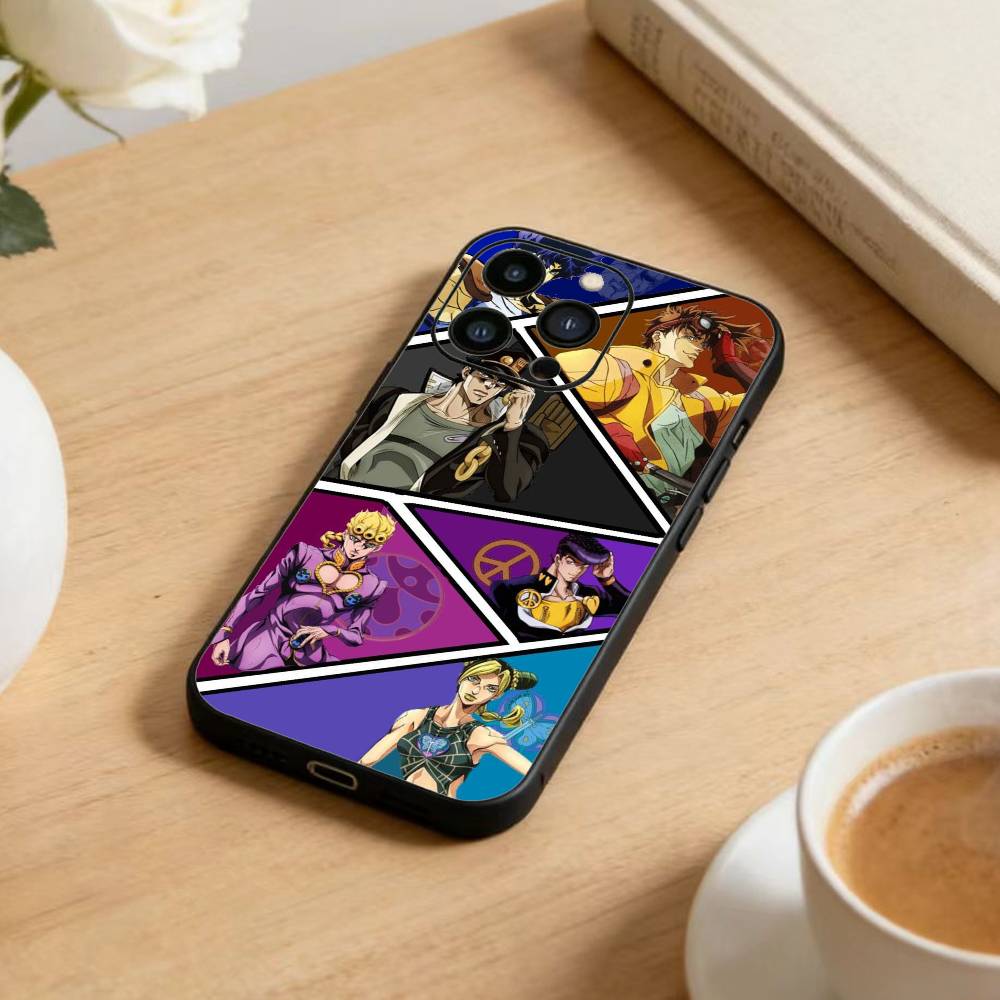 K-Anime Jojos Bizarres Adventures Phone Case For iPhone17,16,15,14,13,12 Plus,Max Soft Silicone Black Cover