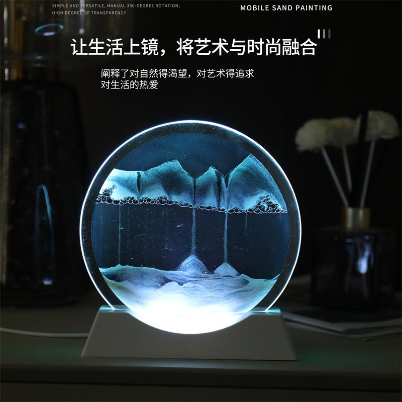 3d Hourglass Quicksand Moving Sand Night Lights Luminous Ornament Glass Sandscape Craft Flowing Painting Lamps Home Decor Gift