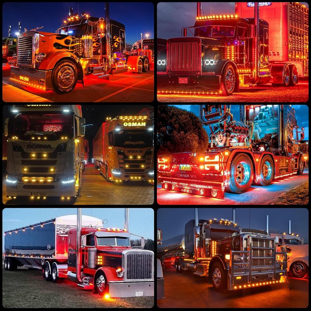 20 PCS 2.5 Inch LED Trailer Lights Kit With Screws, Front Rear Side Marker Clearance Indicators Light Lamp, Amber + Red Dc12-24V Waterproof Universal